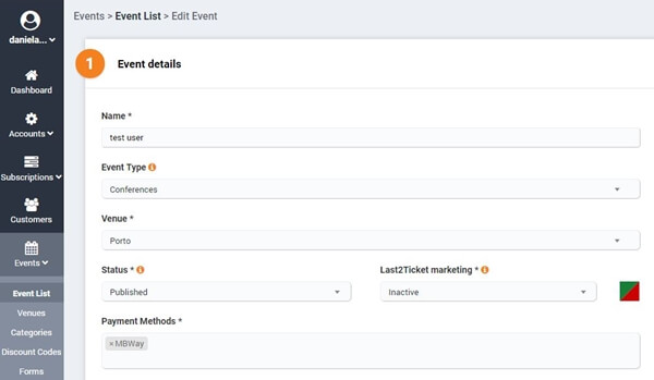 Screenshot of the new payment method on Last2Ticket event management software